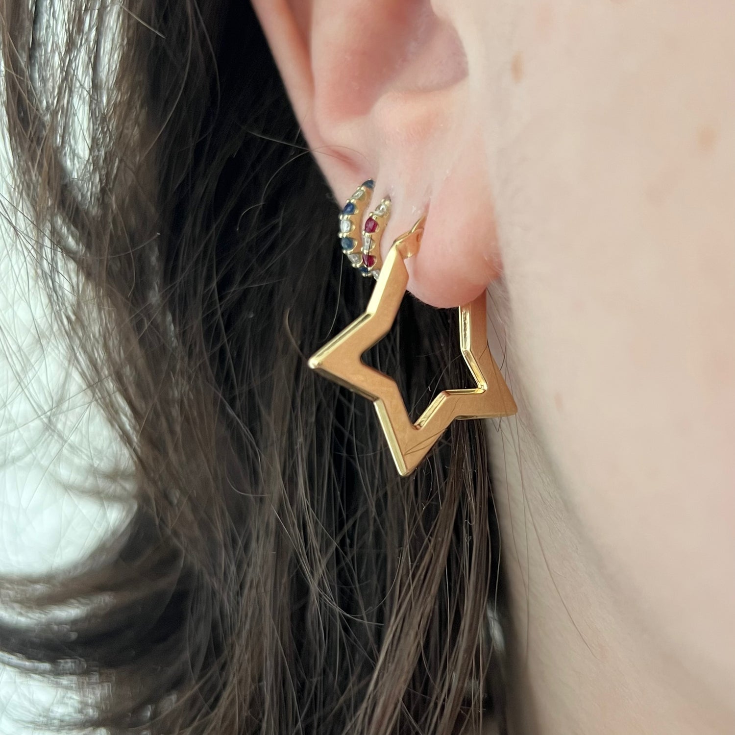 Gold star earrings top hoops
